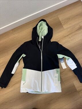 Roxy Peakside Hooded Jacket - Black, White & Mint
